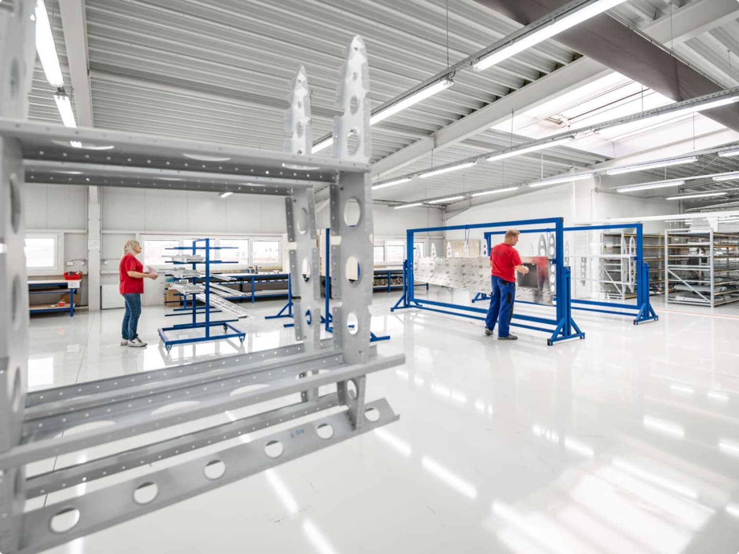 Bristell production team members assembling airframe components on the factory floor