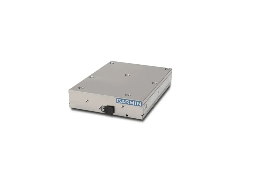 Silver Garmin ADS-B transponder unit that provides traffic and altitude reporting.