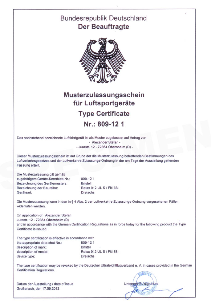 BRISTELL Rotax 912 Type Certificate