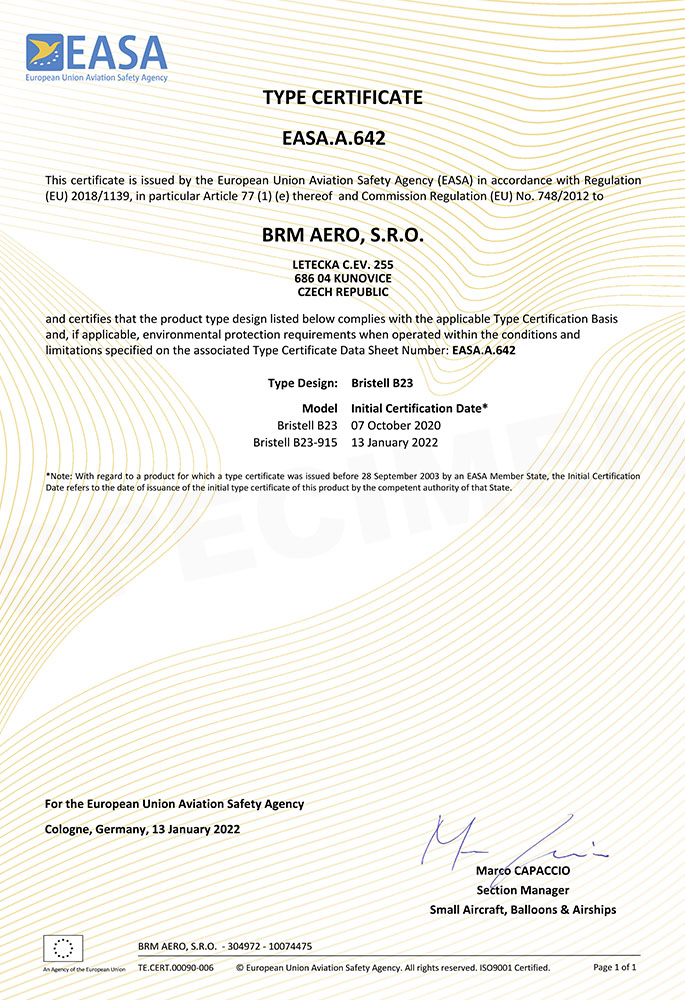 BRISTELL B23-915 Type Certificate